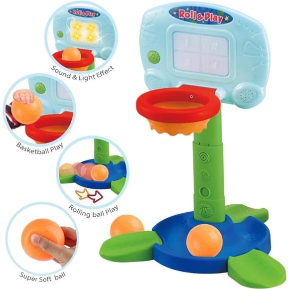 Basketball Hoop for Kids, 2 in 1 Adjustable Sports Toy Set with Light and Music - Picture 6 of 7